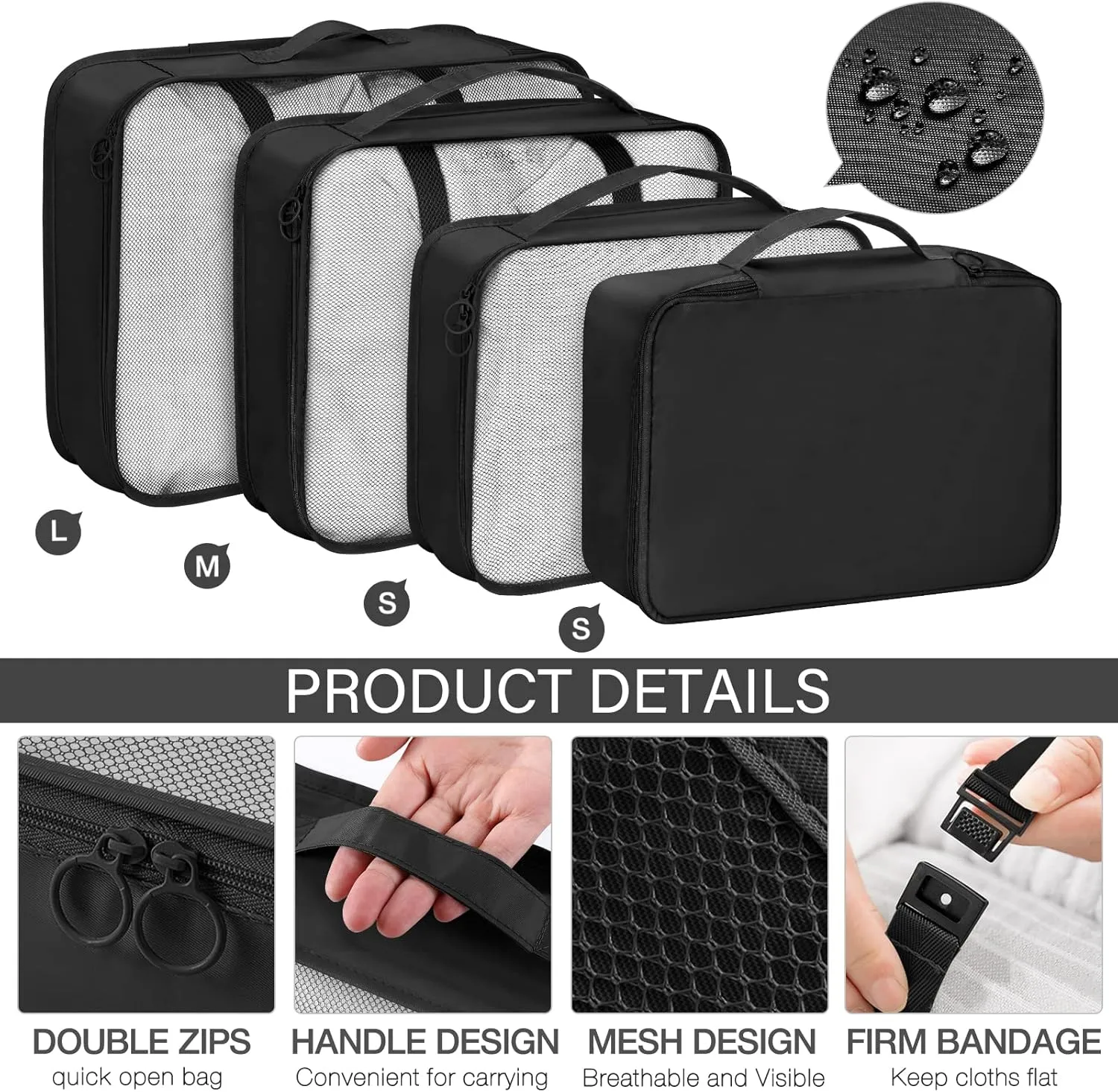 8 Set Packing Cubes for Travel, Travel Luggage Packing Organizers, Travel Accessories Large Toiletries Bag for Clothes Shoes Cosmetics Toiletries (Blue), Black