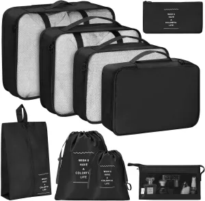 8 Set Packing Cubes for Travel, Travel Luggage Packing Organizers, Travel Accessories Large Toiletries Bag for Clothes Shoes Cosmetics Toiletries (Blue), Black