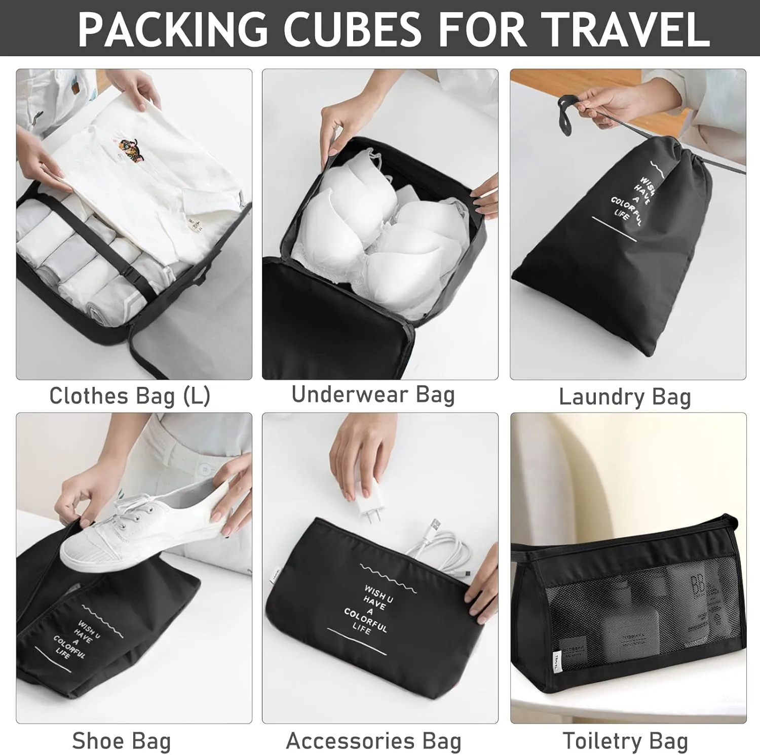 8 Set Packing Cubes for Travel, Travel Luggage Packing Organizers, Travel Accessories Large Toiletries Bag for Clothes Shoes Cosmetics Toiletries (Blue), Black