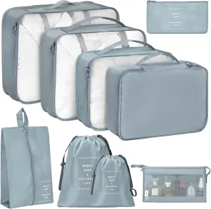 8 Set Packing Cubes for Travel, Travel Luggage Packing Organizers, Travel Accessories Large Toiletries Bag for Clothes Shoes Cosmetics Toiletries (Blue)