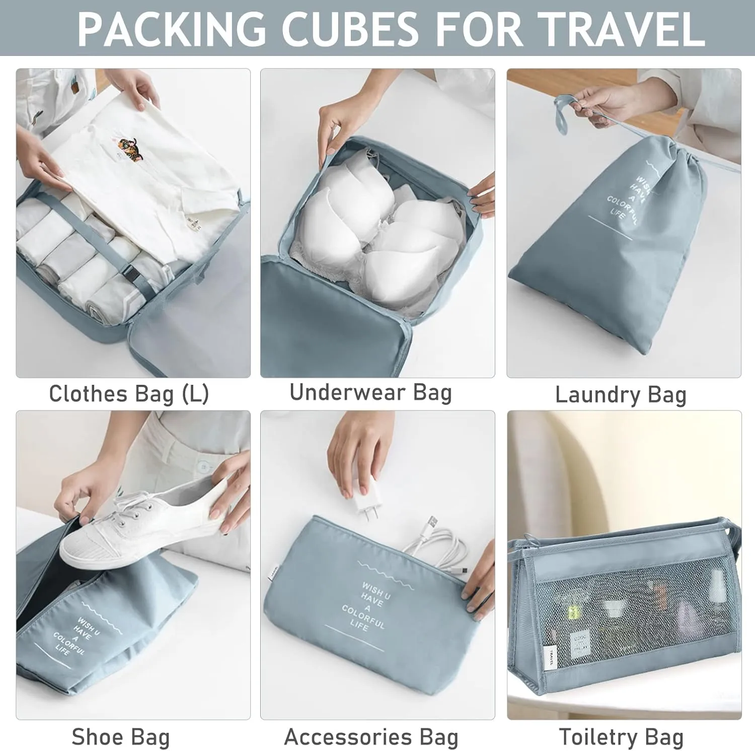 8 Set Packing Cubes for Travel, Travel Luggage Packing Organizers, Travel Accessories Large Toiletries Bag for Clothes Shoes Cosmetics Toiletries (Blue)
