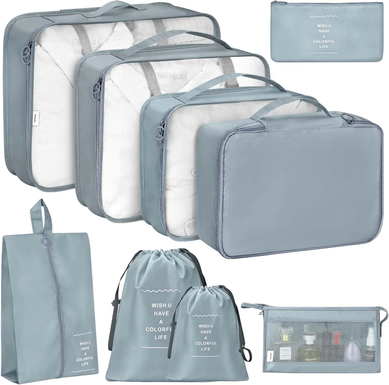 8 Set Packing Cubes for Travel, Travel Luggage Packing Organizers, Travel Accessories Large Toiletries Bag for Clothes Shoes Cosmetics Toiletries (Blue)