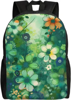 Abstract Seasonal Green Floral Travel Backpack for Women Men Large Laptop Bag 16.1Inch College Bag Casual Daypack