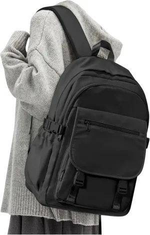 Aesthetic Black School Backpack for Teens Girls Boys Multi Pocket Backpacks Waterproof Book Bags Kawaii College Backpack for Women Men High School Bag