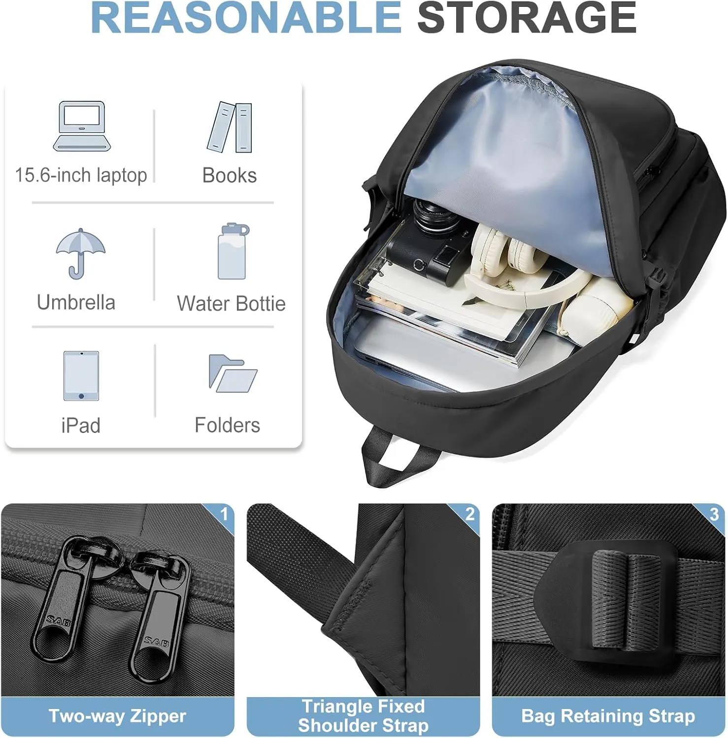 Aesthetic Black School Backpack for Teens Girls Boys Multi Pocket Backpacks Waterproof Book Bags Kawaii College Backpack for Women Men High School Bag