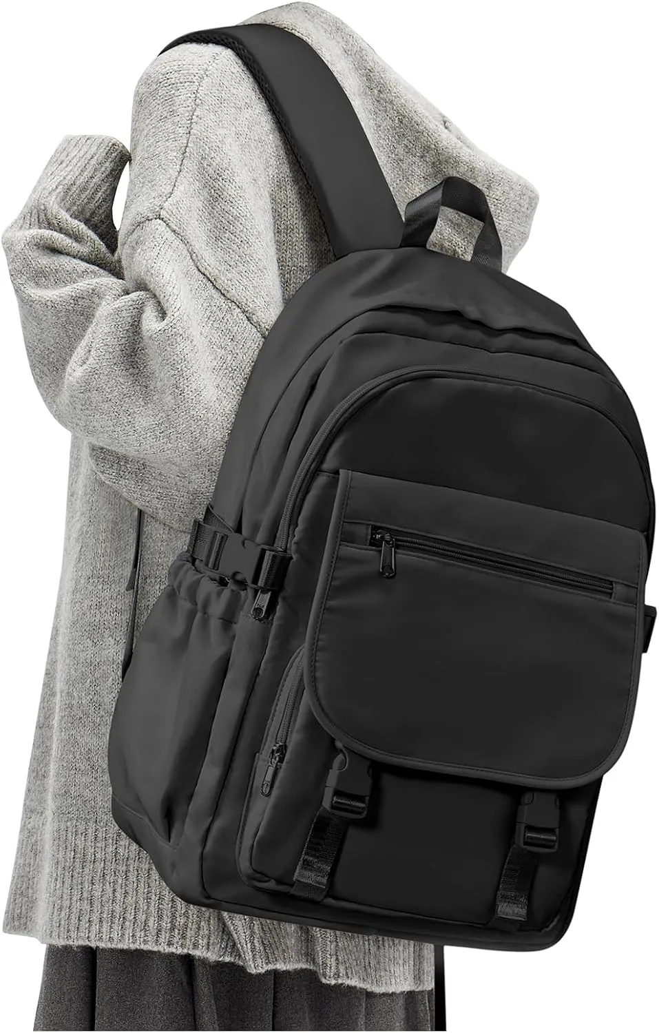 Aesthetic Black School Backpack for Teens Girls Boys Multi Pocket Backpacks Waterproof Book Bags Kawaii College Backpack for Women Men High School Bag