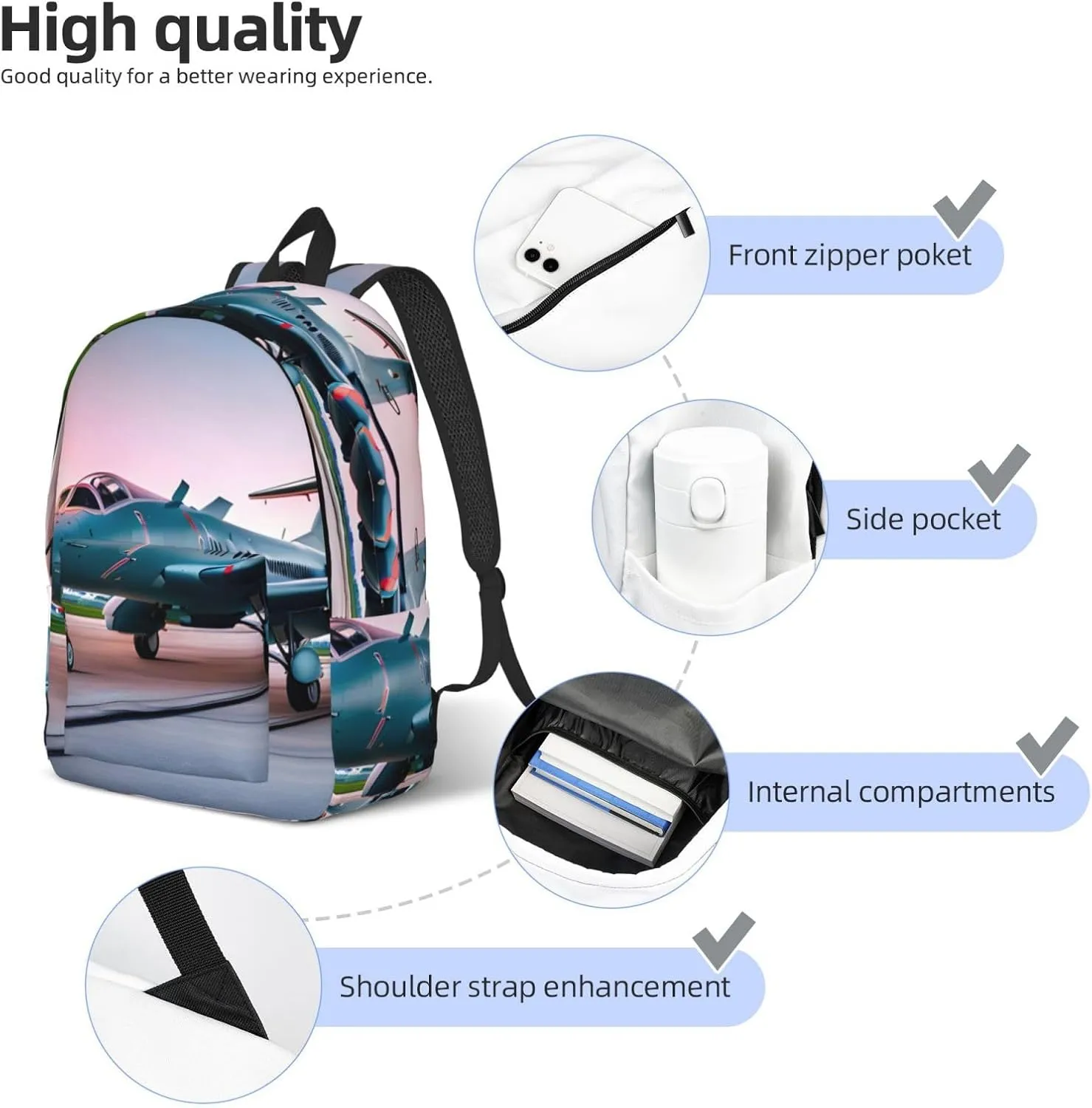 Aircraft Canvas Casual Lightweight Duffel Bag, Fashion Duffel Bag, Unisex Travel Backpack