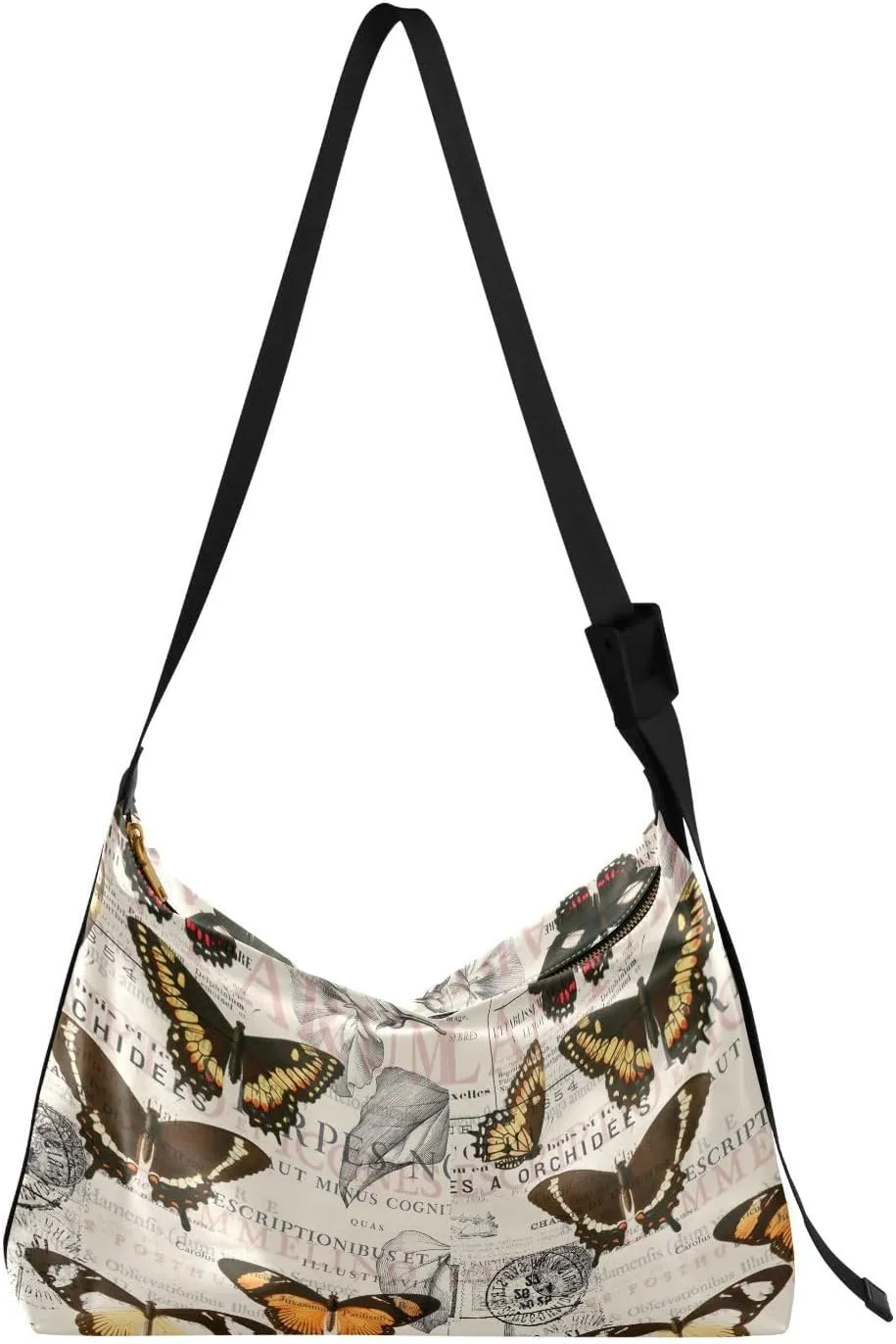 ALAZA Butterfly Vintage Retro Collage Womens Tote Bag Leather Shoulder Bag For Women Men Large Hobo Cross Body Bags Handbag