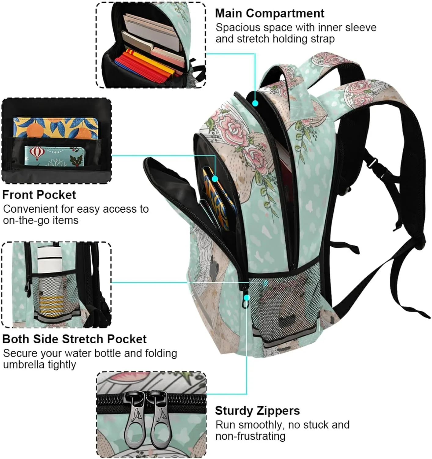 ALAZA Flower Horse Backpacks Travel Laptop Daypack School Book Bag for Men Women Teens Kids