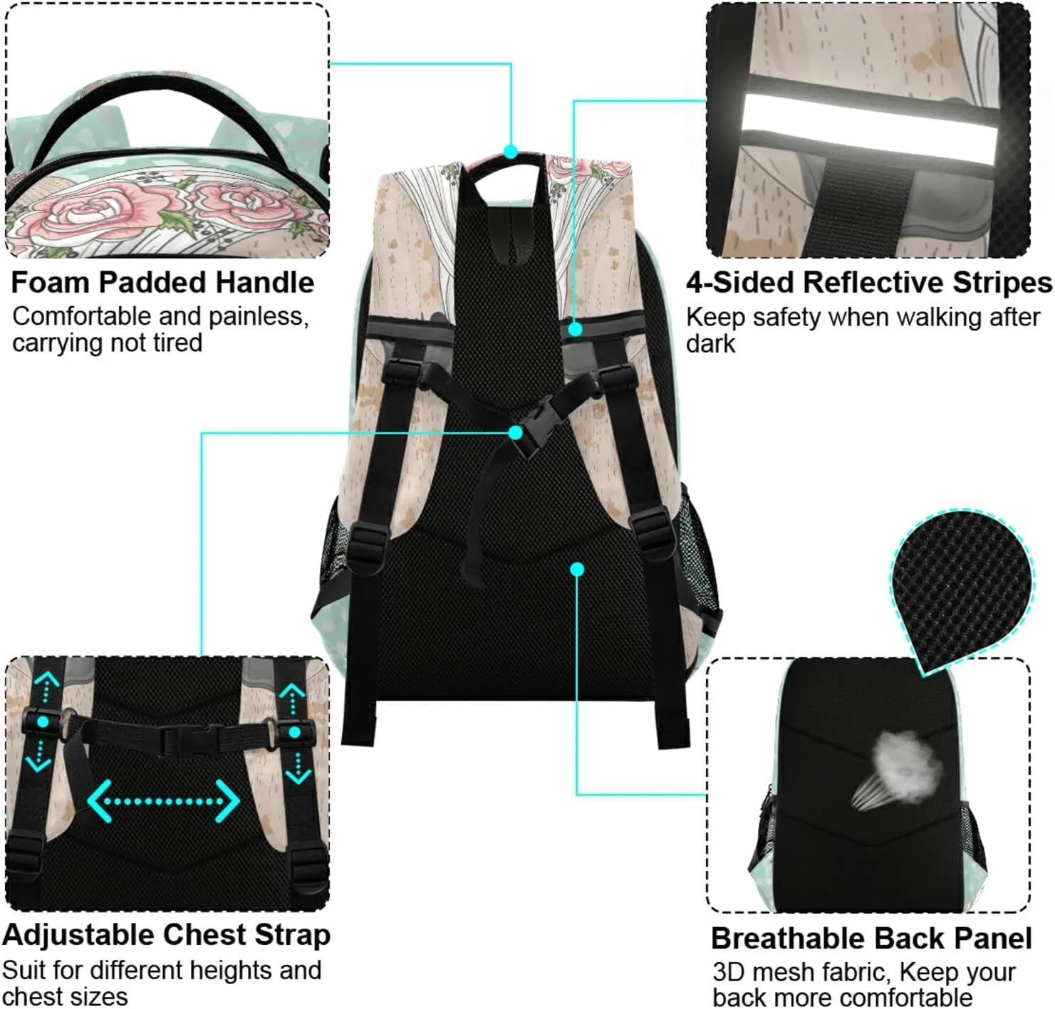 ALAZA Flower Horse Backpacks Travel Laptop Daypack School Book Bag for Men Women Teens Kids