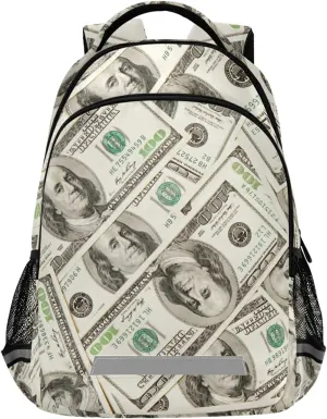 ALAZA Money Dollar Boys Backpack Girls Kids School Book Bags 3rd 4th 5th Grade Laptop Casual Daypack Travel Shoulder Bag with Chest Strap