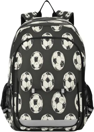 ALAZA Monochrome Soccer Pattern School Backpacks Travel Laptop Bag Kids Bookbag for Girls Boys Teens Women Men