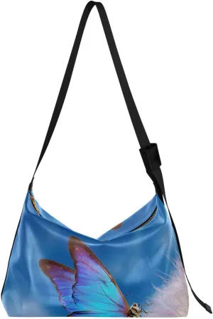 ALAZA Morpho Butterfly Dandelion Womens Tote Bag Leather Shoulder Bag For Women Men Large Hobo Cross Body Bags Handbag