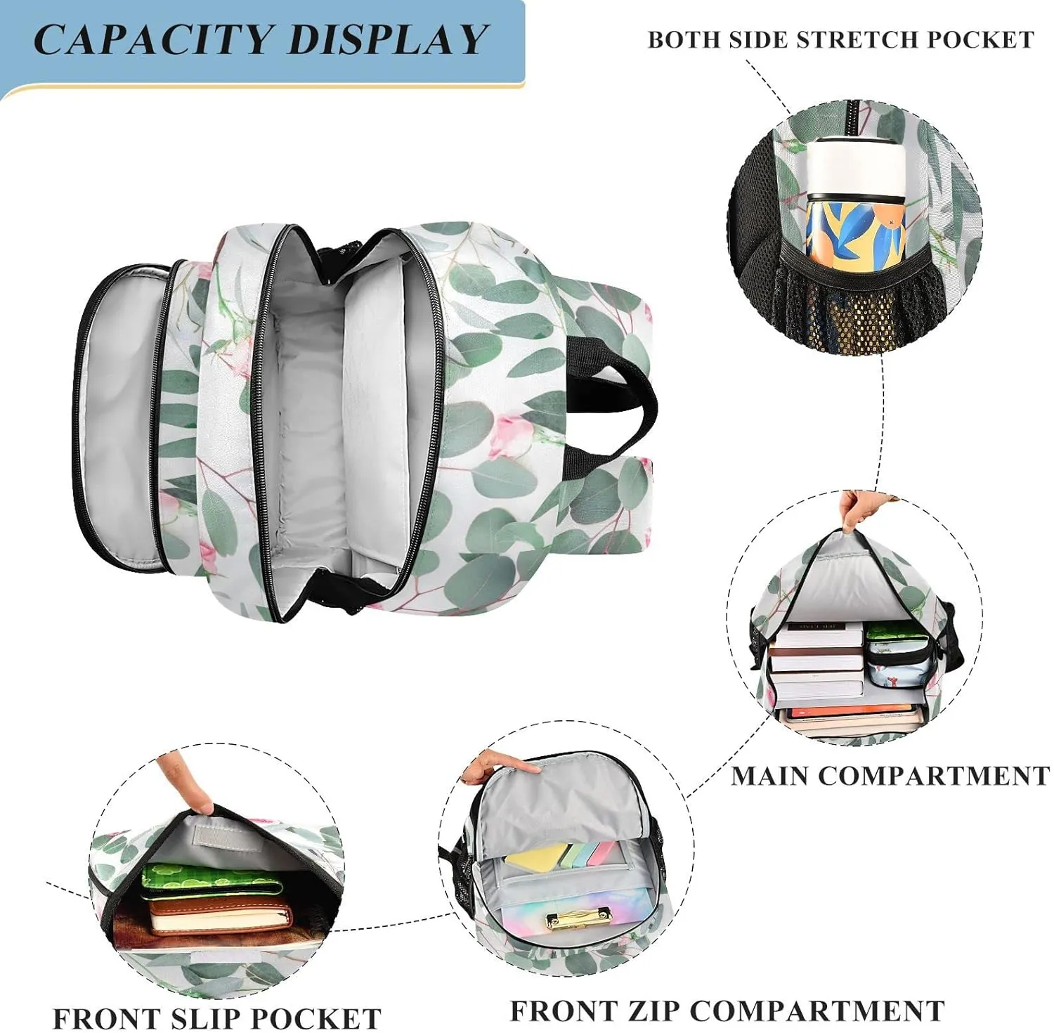 ALAZA Pink Rose Flowers Branches on White Backpacks Reflective Safety Backpack
