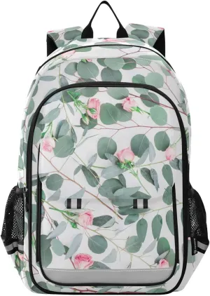 ALAZA Pink Rose Flowers Branches on White Backpacks Reflective Safety Backpack