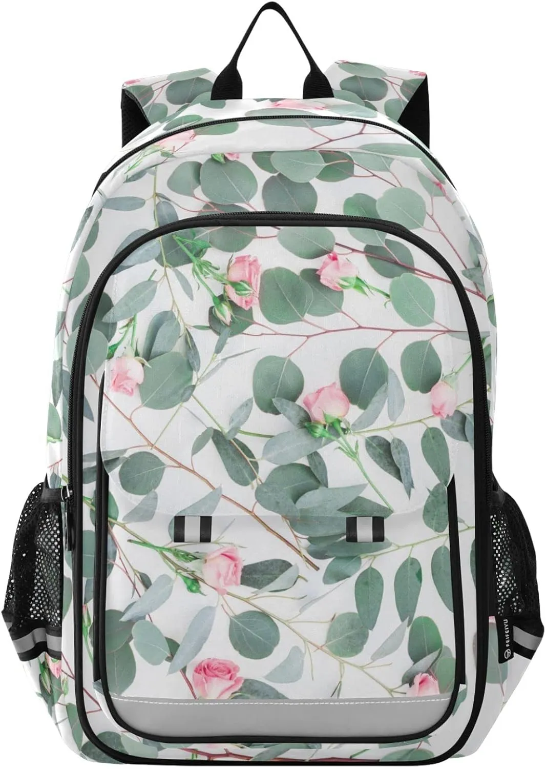 ALAZA Pink Rose Flowers Branches on White Backpacks Reflective Safety Backpack