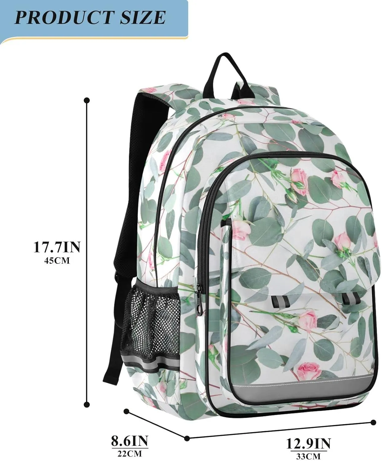 ALAZA Pink Rose Flowers Branches on White Backpacks Reflective Safety Backpack