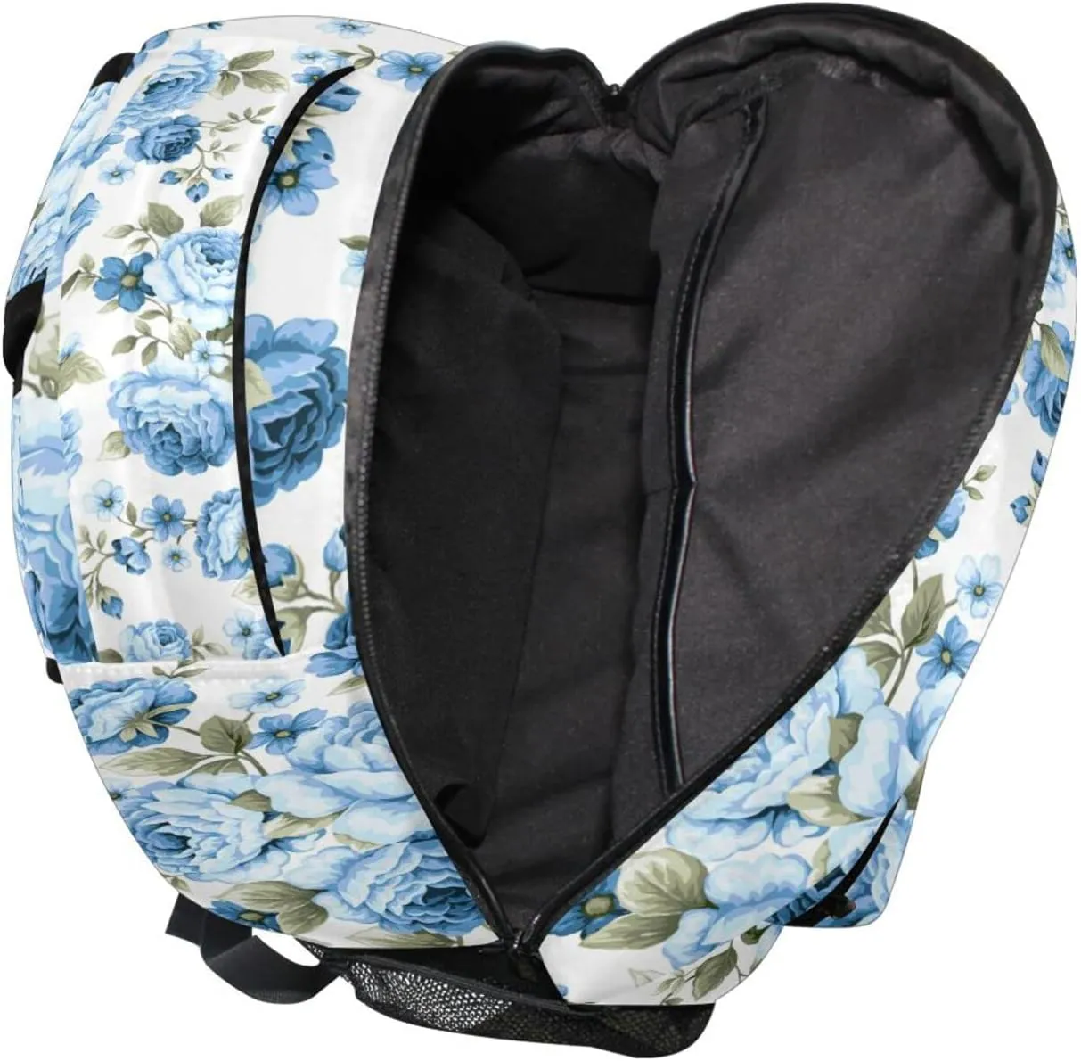 ALAZA Rose Blue Flower Floral Backpack Purse with Multiple Pockets Name Card Personalized Travel Laptop School Book Bag, Size M/16.9 inch