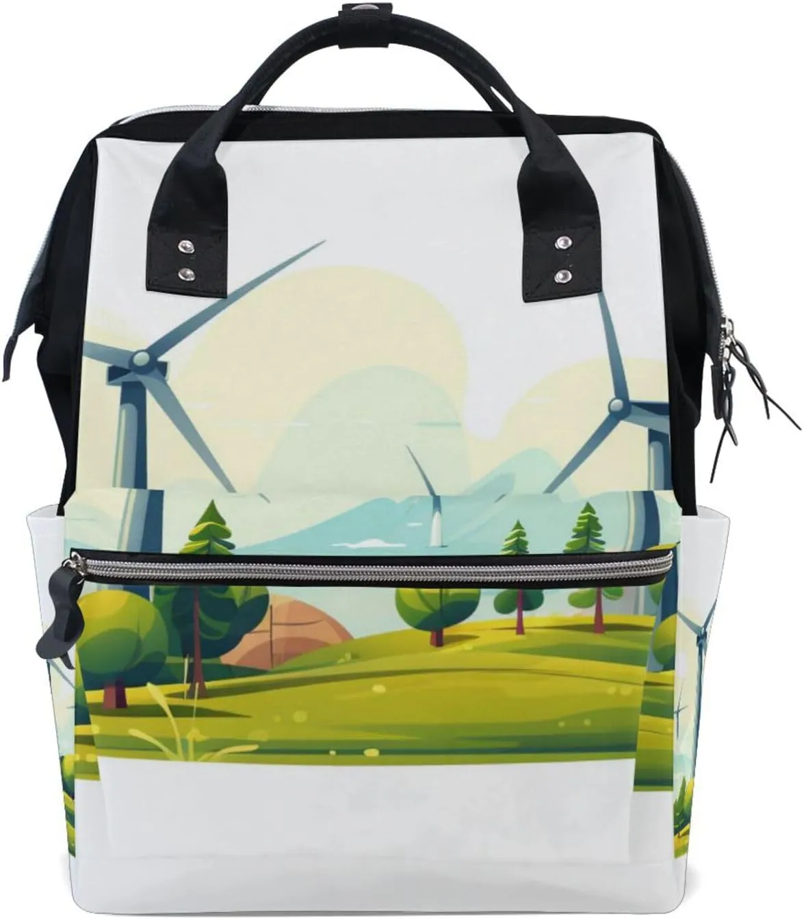 ALAZA View Of Windmill Pattern White Laptop Backpack Anti Theft Purse Backpack for Women Men,15.6 inch Doctor Bag College Backpacks Travel Casual Daypack