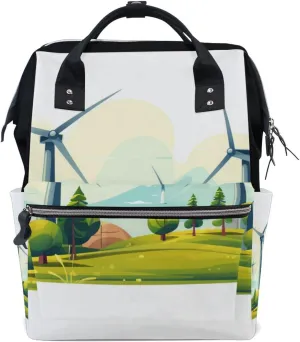 ALAZA View Of Windmill Pattern White Laptop Backpack Anti Theft Purse Backpack for Women Men,15.6 inch Doctor Bag College Backpacks Travel Casual Daypack