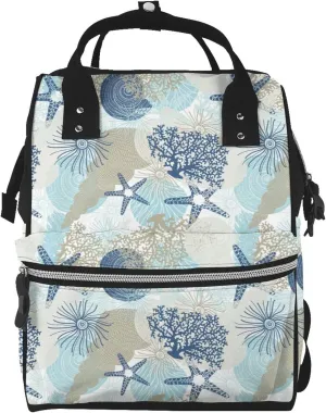 Algae Corals And Seashells Pattern Mummy Diaper Bag Backpack Durable Maternity Baby Nappy Casual Shoulder Bags Travel Hiking Outdoor Pack