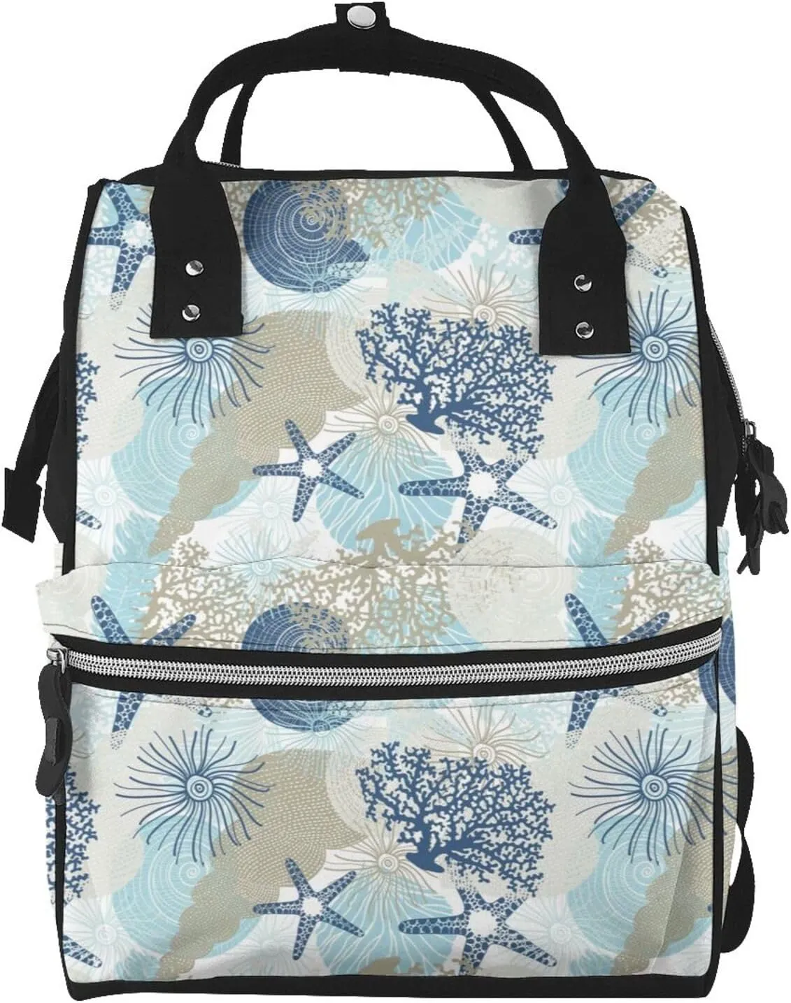 Algae Corals And Seashells Pattern Mummy Diaper Bag Backpack Durable Maternity Baby Nappy Casual Shoulder Bags Travel Hiking Outdoor Pack