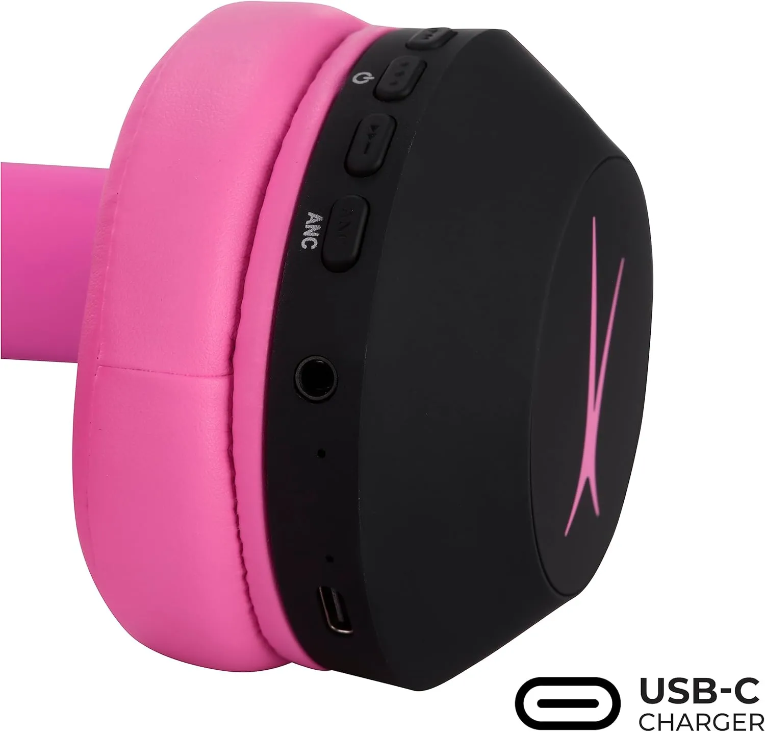 Altec Lansing Kid Safe Noise Cancelling Wireless Headphones 15H Battery, 85dB Volume Limit, Foldable Design Powerful Sound, Active Noise Cancellation Perfect for Kids Ages 7  (Blackout Pop Pink)