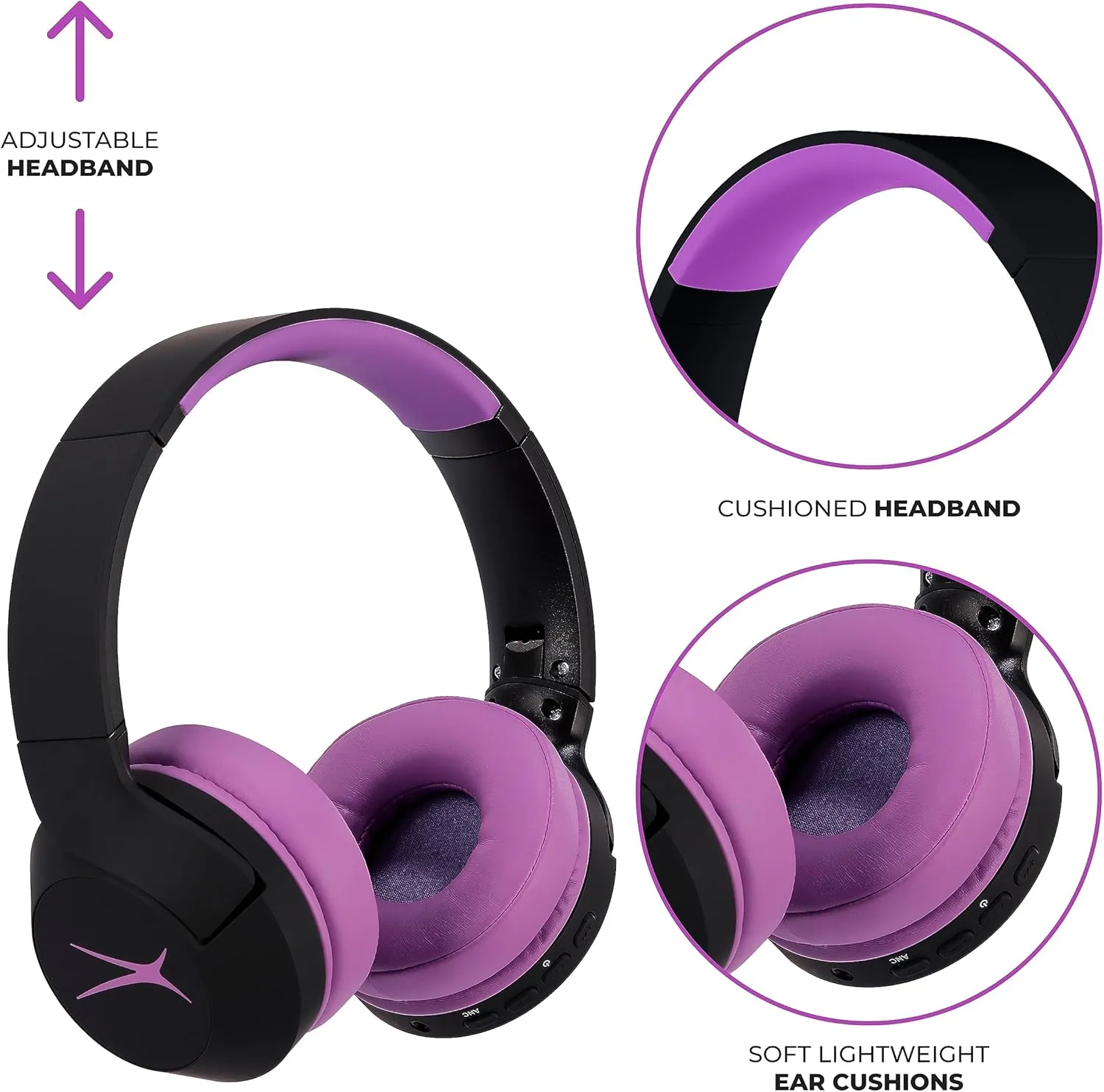 Altec Lansing Kid Safe Noise Cancelling Wireless Headphones 15H Battery, 85dB Volume Limit, Foldable Design Powerful Sound, Active Noise Cancellation Perfect for Kids Ages 7 