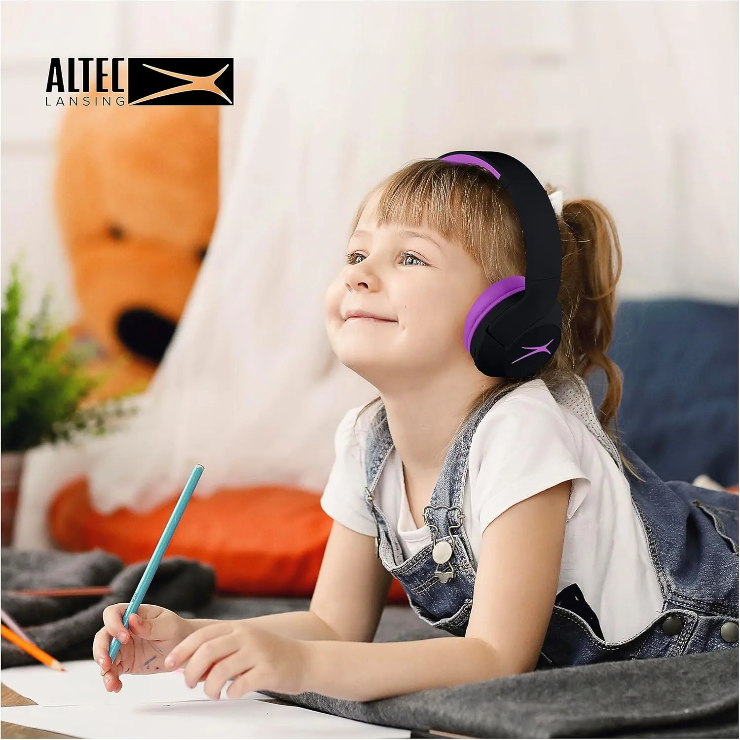 Altec Lansing Kid Safe Noise Cancelling Wireless Headphones 15H Battery, 85dB Volume Limit, Foldable Design Powerful Sound, Active Noise Cancellation Perfect for Kids Ages 7 