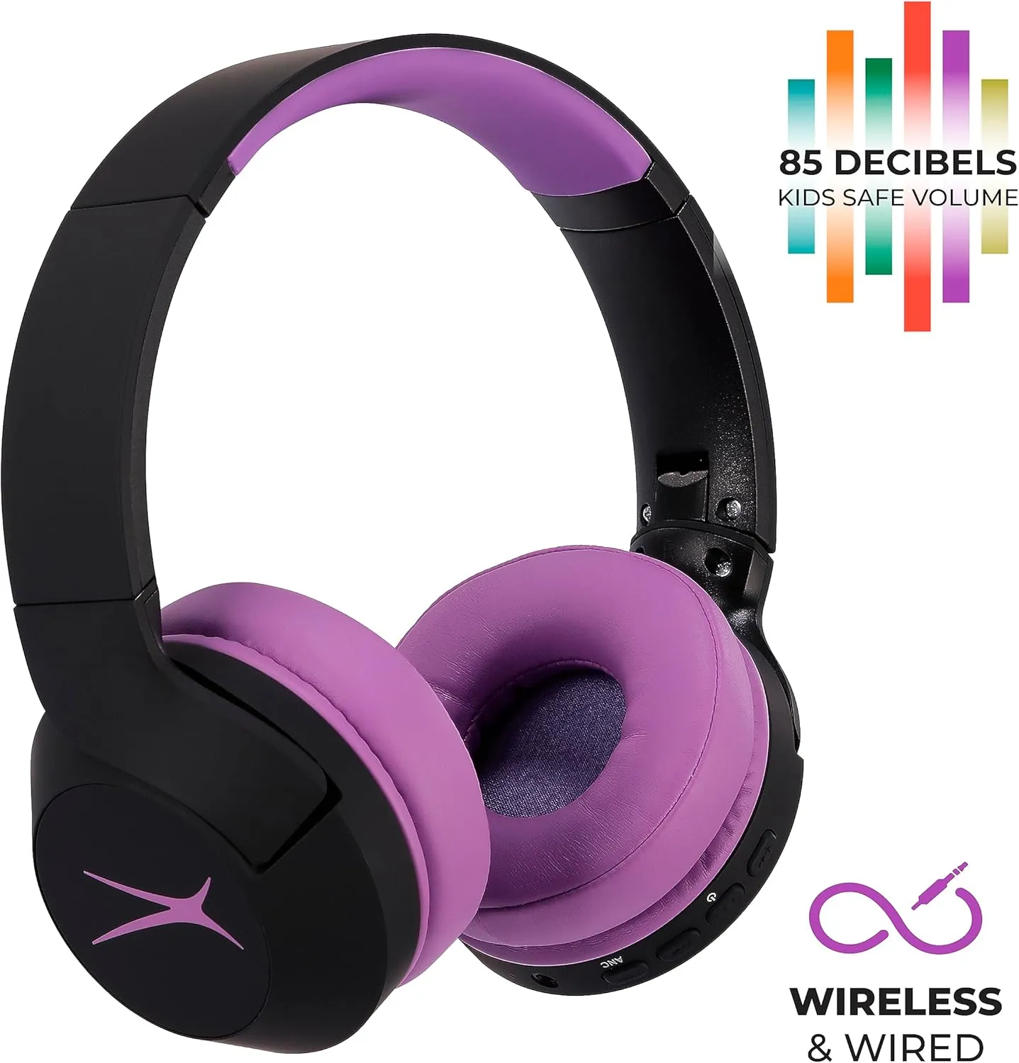 Altec Lansing Kid Safe Noise Cancelling Wireless Headphones 15H Battery, 85dB Volume Limit, Foldable Design Powerful Sound, Active Noise Cancellation Perfect for Kids Ages 7 