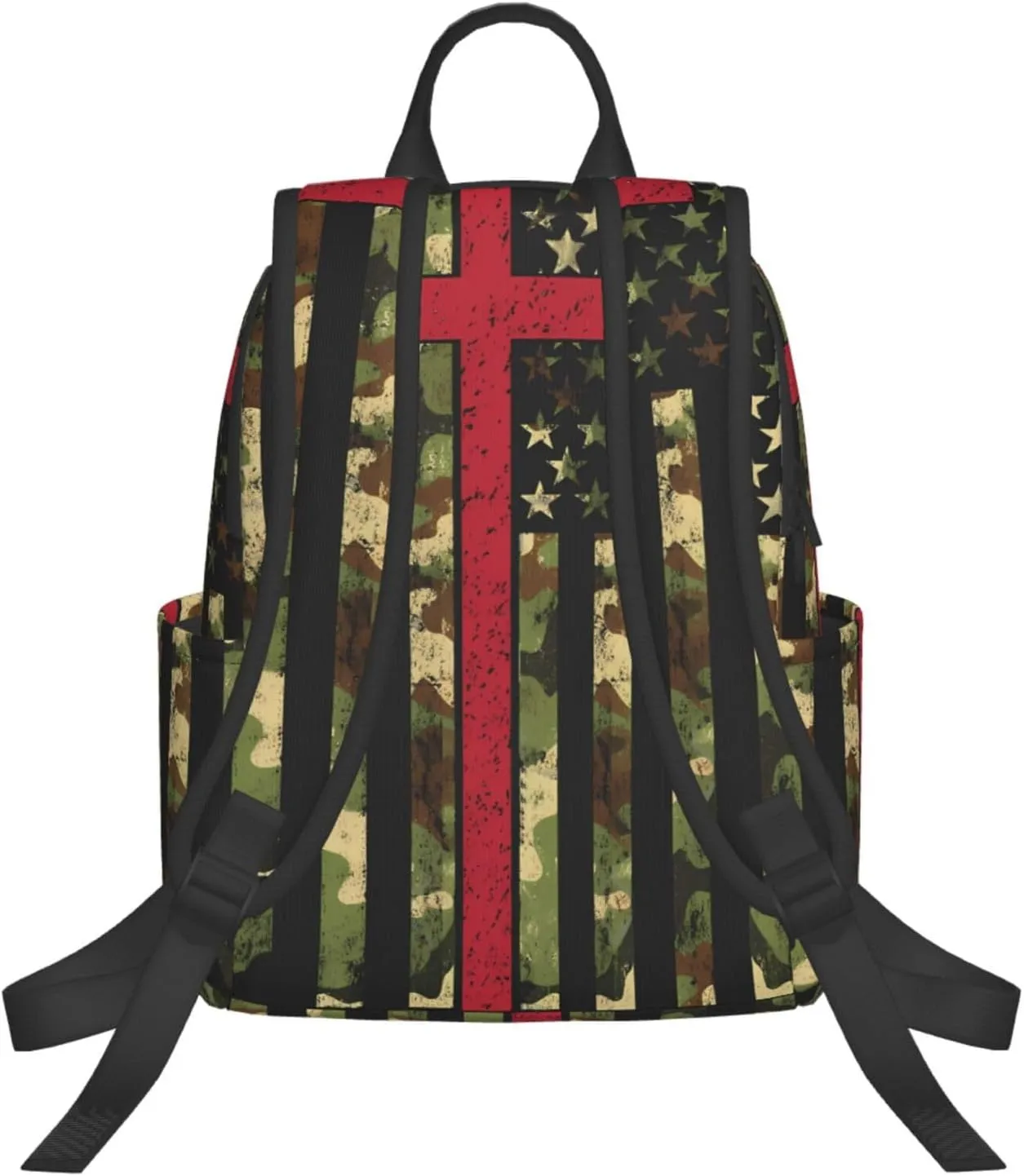 American Camo Flag Christian Cross Casual Backpacks Laptop Backpack Outdoor Travel Rucksack Sport Carry-On Daypack Lightweight Bag with Multi-Pockets
