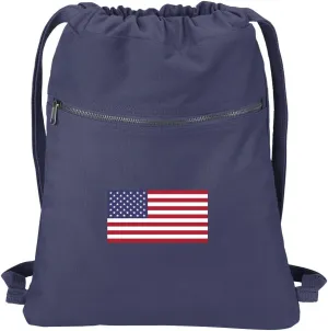 American Flag Drawstring Backpack RICH COTTON USA Flag Cinch Bag
