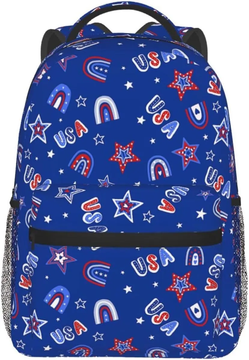 American Flag Independence Day Backpack,Laptop Bookbags Shoulder Bag Travel Hiking Camping Daypack for Men Women
