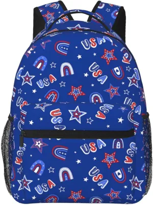 American Flag Independence Day Backpack,Laptop Bookbags Shoulder Bag Travel Hiking Camping Daypack for Men Women