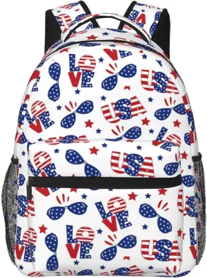 American Flag Independence Day Backpack,Laptop Bookbags Shoulder Bag Travel Hiking Camping Daypack for Men Women