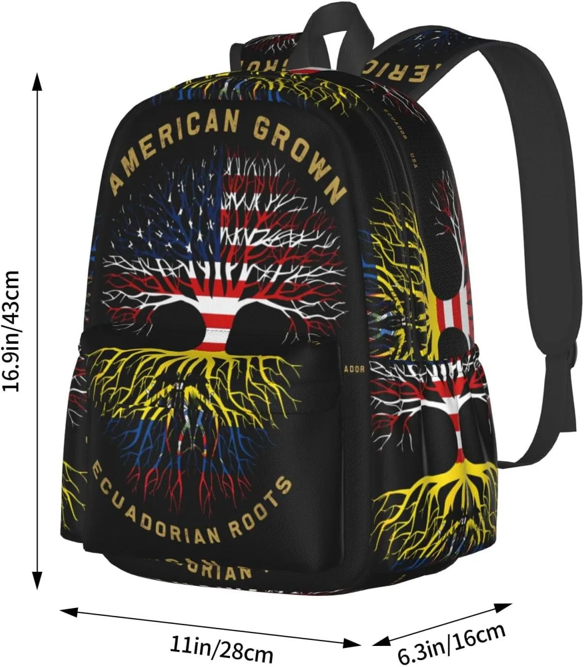 American Grown Ecuadorian Roots Tree Flag Large Travel Backpack Casual Backpacks Laptop Daypack Working Rucksack Lightweight Back Pack Sports Bag with Adjustable Shoulder Strap