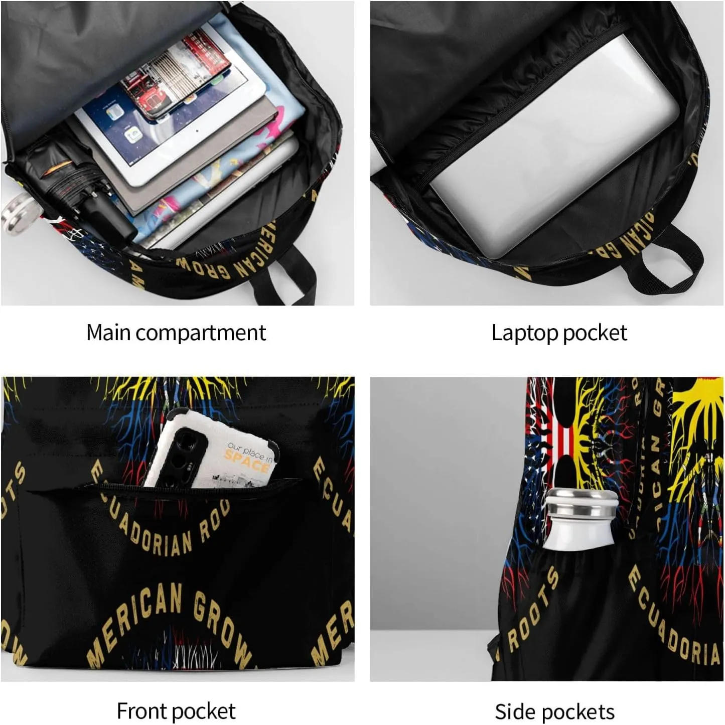 American Grown Ecuadorian Roots Tree Flag Large Travel Backpack Casual Backpacks Laptop Daypack Working Rucksack Lightweight Back Pack Sports Bag with Adjustable Shoulder Strap