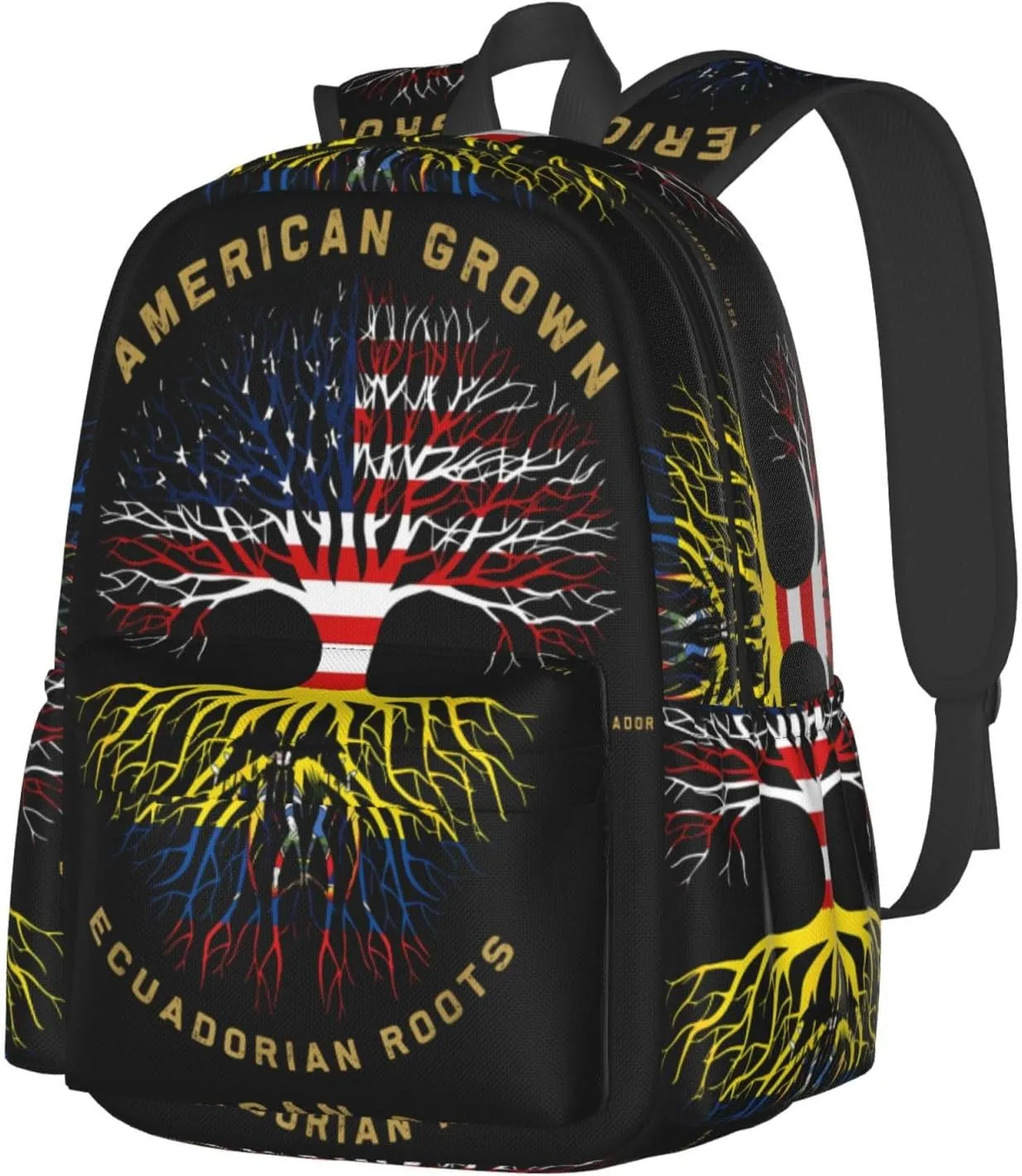 American Grown Ecuadorian Roots Tree Flag Large Travel Backpack Casual Backpacks Laptop Daypack Working Rucksack Lightweight Back Pack Sports Bag with Adjustable Shoulder Strap