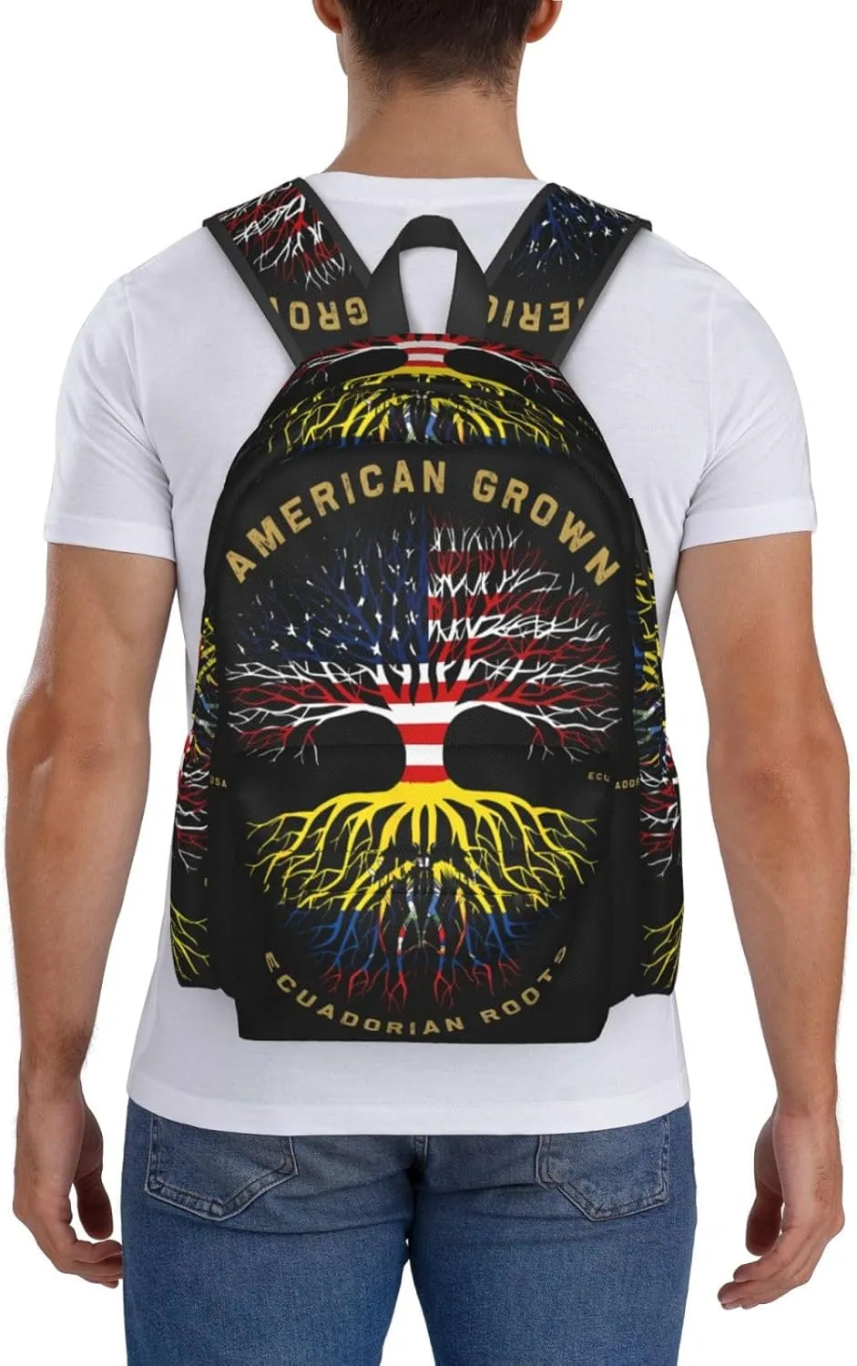 American Grown Ecuadorian Roots Tree Flag Large Travel Backpack Casual Backpacks Laptop Daypack Working Rucksack Lightweight Back Pack Sports Bag with Adjustable Shoulder Strap