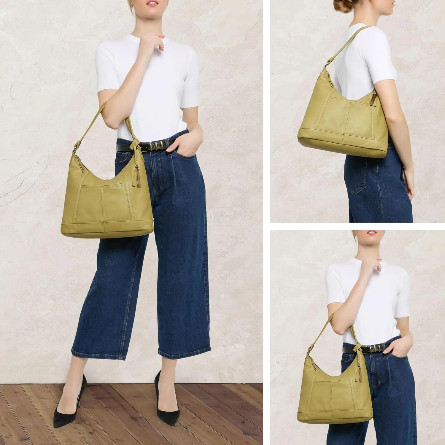 American Leather Hudson Hobo Shoulder Bag, Soft Leather Purse, Handbag With Zippered Compartments & Slip Pockets for Women