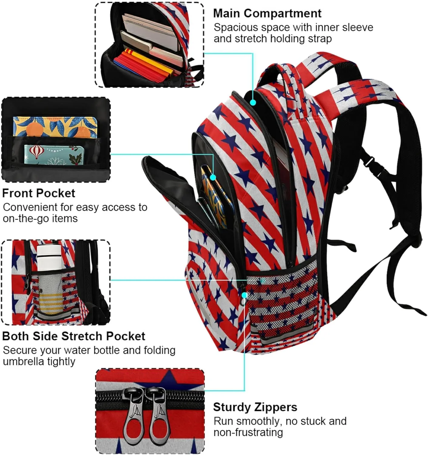 American President Day Abstract Flag Backpack for Girls Kids Boys School Bookbags,Student Laptop Backpack Carrying Bag Casual Lightweight Travel Sports Day Packs