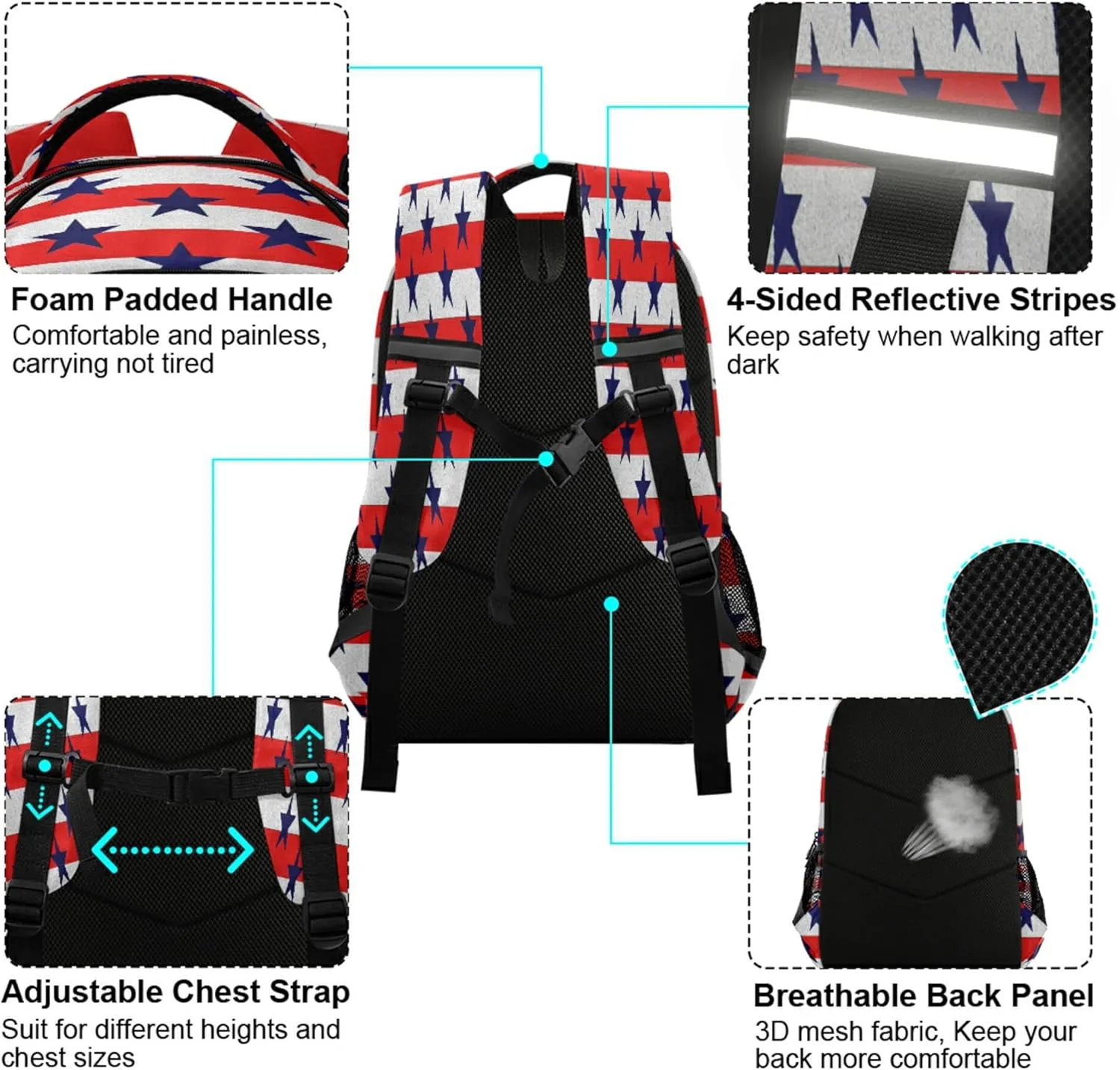 American President Day Abstract Flag Backpack for Girls Kids Boys School Bookbags,Student Laptop Backpack Carrying Bag Casual Lightweight Travel Sports Day Packs