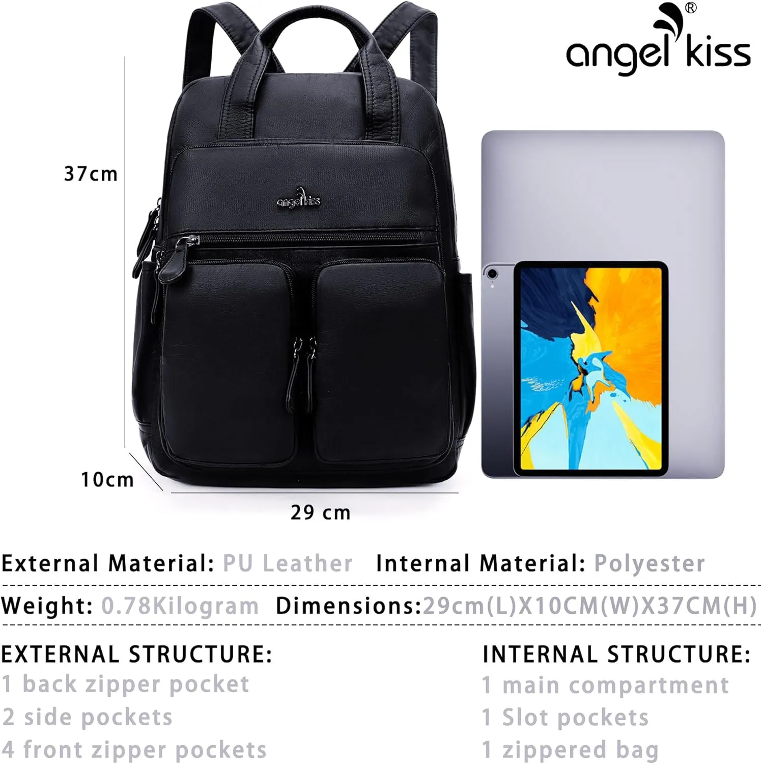 Angel Kiss Backpack Purse for Women Soft Washed Leather Multi Pocket Casual Travel Backpacks…