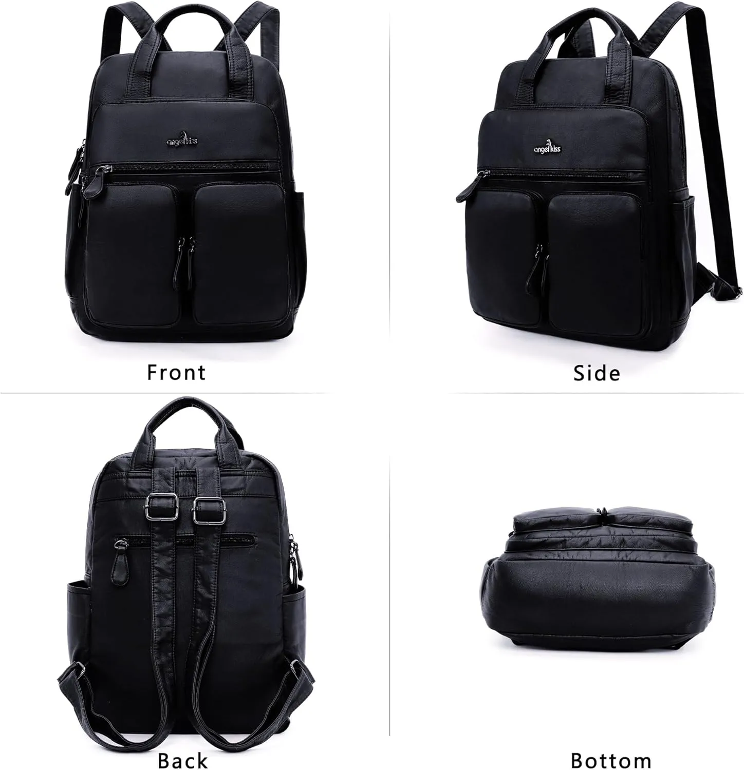 Angel Kiss Backpack Purse for Women Soft Washed Leather Multi Pocket Casual Travel Backpacks…