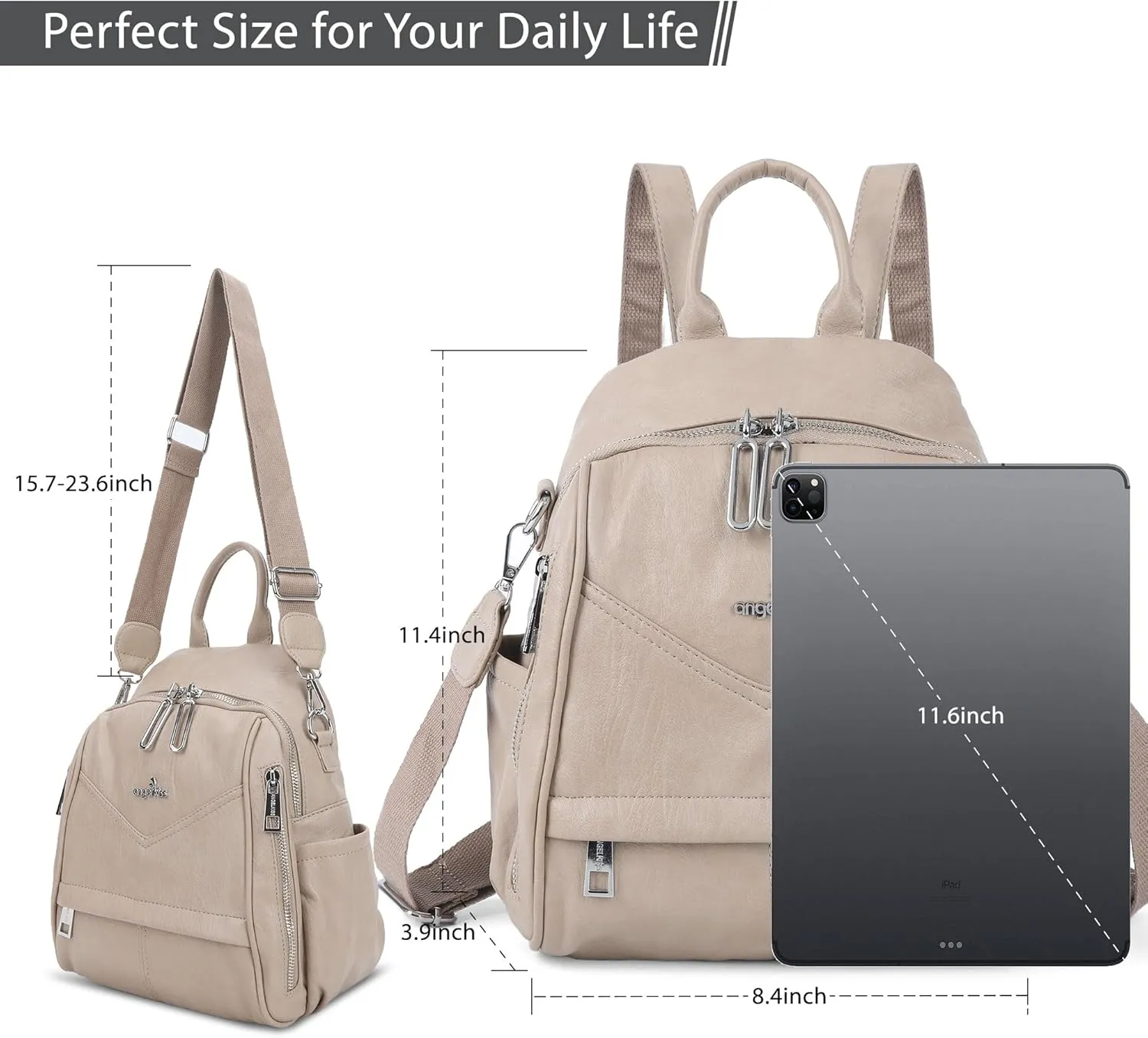 Angel Kiss Small Backpack Purse for Women,Soft Vegan Leather Roomy Backpacks,Designer Ladies Shoulder Backpack Fashion Handbag with Removable Strap,Apricot