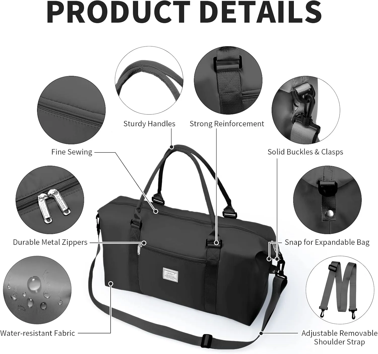 ANKUER Large Duffle Bag for Travel, Sports Gym Tote Bag for Women, Carry on Overnight Bag with Luggage Sleeve for Airplanes, Shoulder Weekender Bags Hospital Bag (Black)