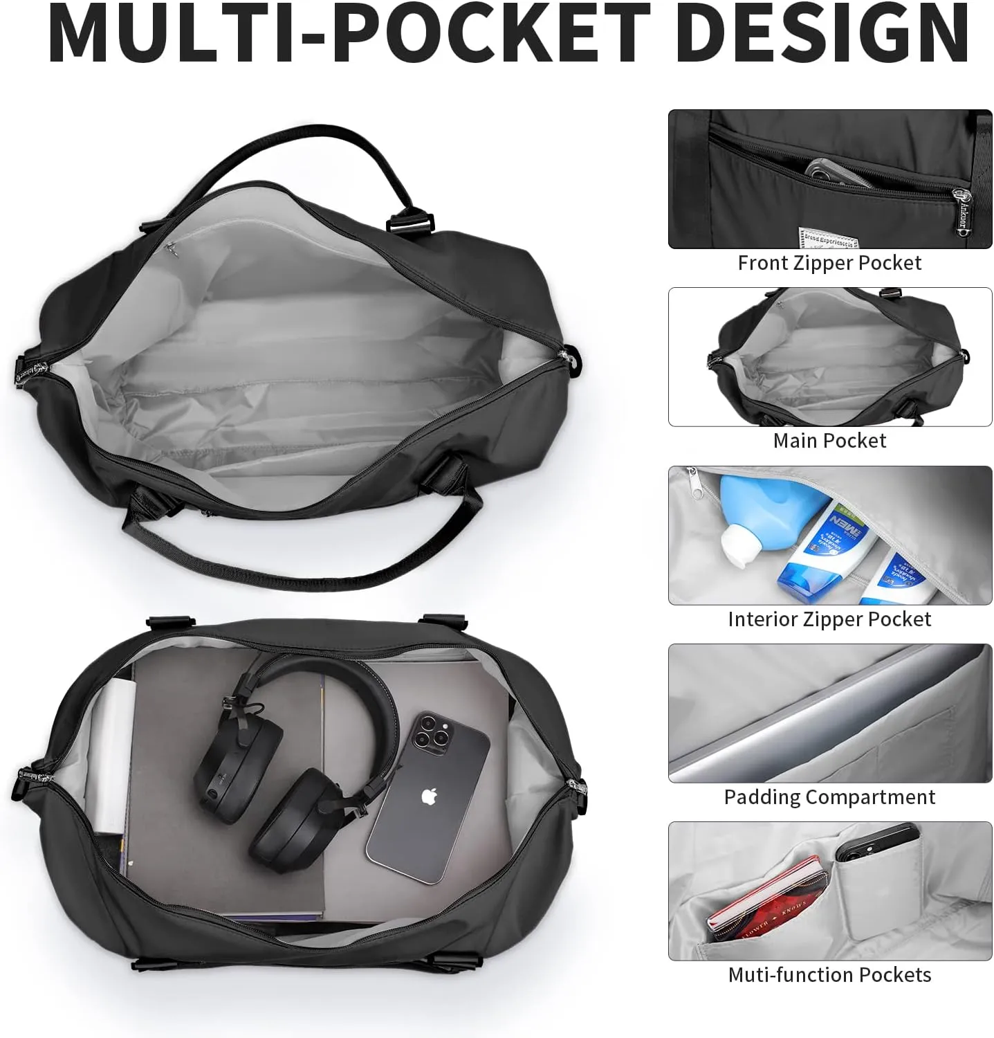 ANKUER Large Duffle Bag for Travel, Sports Gym Tote Bag for Women, Carry on Overnight Bag with Luggage Sleeve for Airplanes, Shoulder Weekender Bags Hospital Bag (Black)