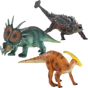 Ankylosaurus Triceratops and Parasaurolophus Dinosaur Figure 8 inch Children's Toy 3 Piece Playset