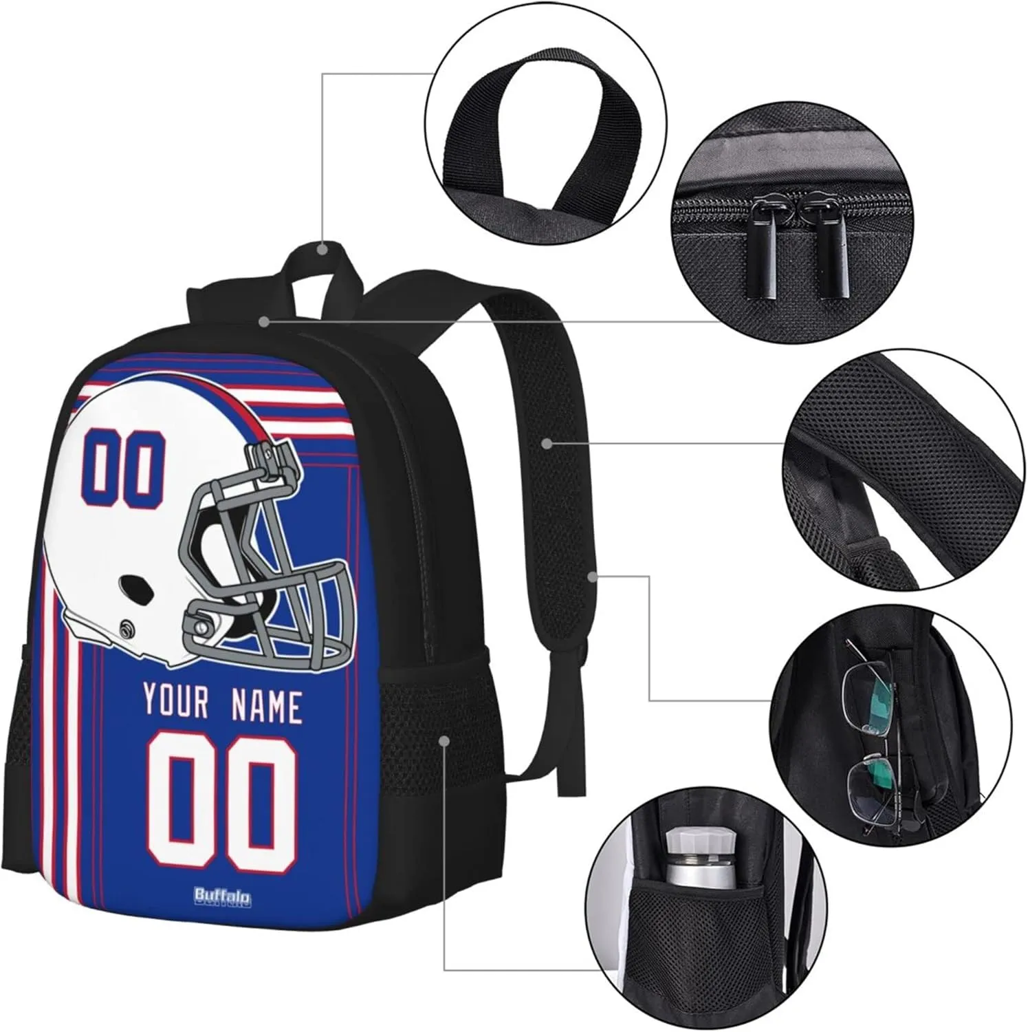 ANTKING Buffalo Backpack Customized High capacity Personalized Any Name and Number Fans Gifts for Kids Men