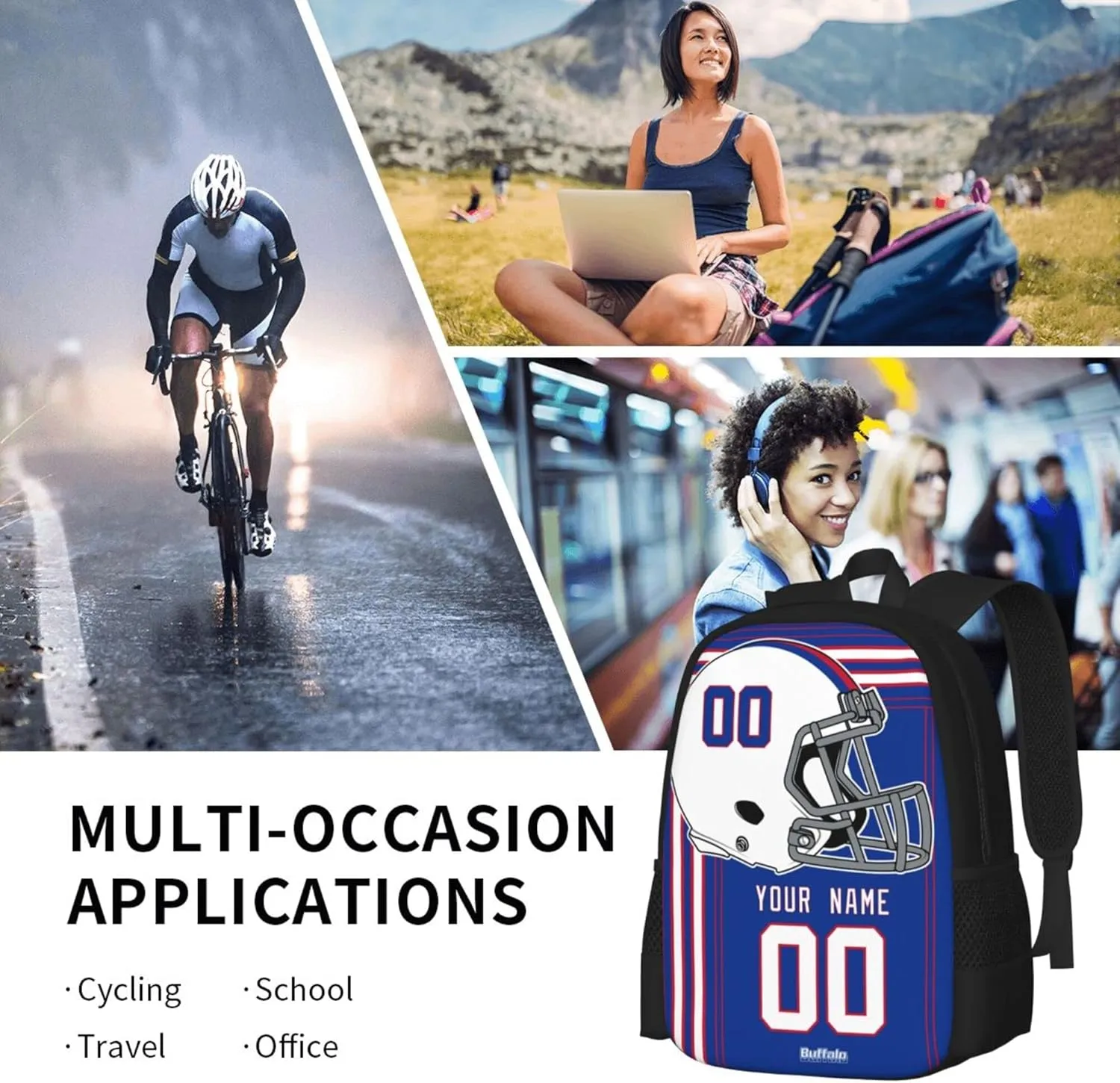 ANTKING Buffalo Backpack Customized High capacity Personalized Any Name and Number Fans Gifts for Kids Men
